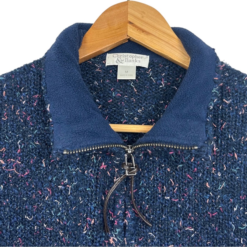 Christopher & Banks Speckled Confetti Knit Quarter Zip Pullover Cardigan Sweater - Picture 5 of 10